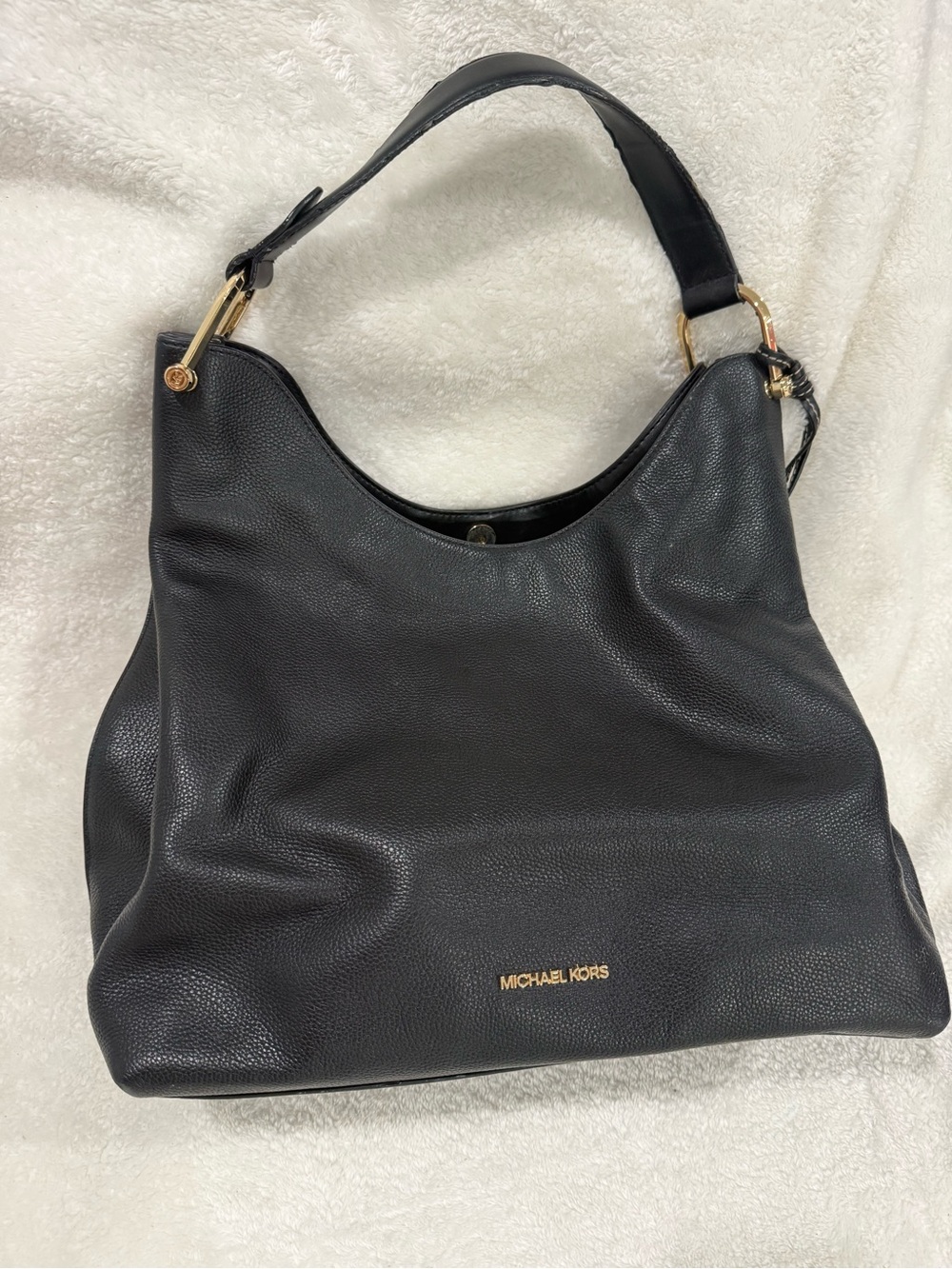 Michael Kors Black Pebbled Leather Slouch Hobo with Gold Accents